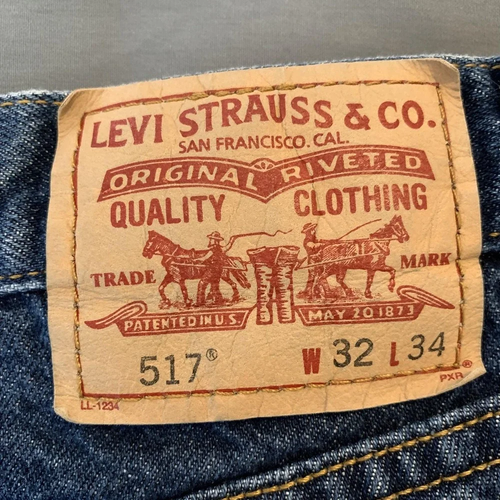 Levi's 517 Shorts Mens 32 Blue Dark Wash‎ Denim Cutoff Frayed Raw Hem Cheeky
